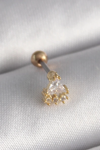 pilelistore 316L Çelik Gold Renk Üçgen Zirkon Taşlı Tragus Piercing - TJ-PR1238