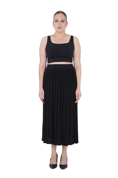 Kadın Büyük Beden Siyah Triko Uzun Etek ürün görseli