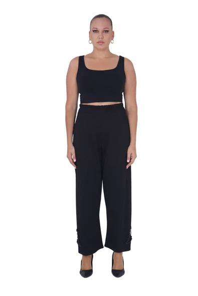 Kadın Büyük Beden Omuz Dekolteli Tül Detay Alt Üst İkili Takım - Resim 4