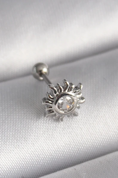 pilelistore 316L Çelik Gümüş Renk Zirkon Taşlı Güneş Tragus Piercing - TJ-PR1279 ürün görseli 1