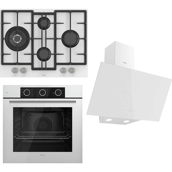 Ferre Flowart Basic Serisi Beyaz Ankastre Set (ED076+ XE62CB + D078 ) ürün görseli 1