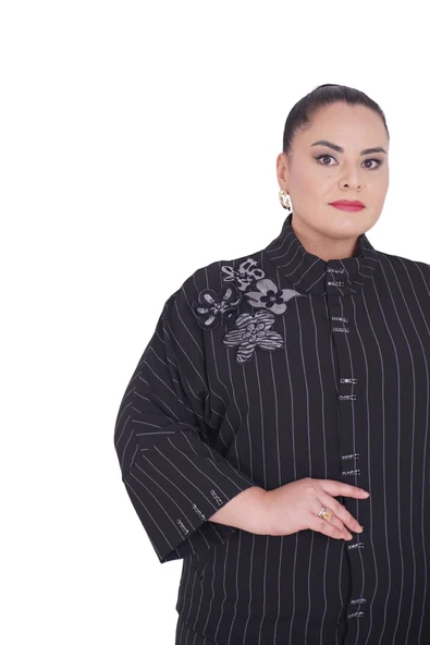 Kadın Büyük Beden Ekstra Battal Çiçek Motifli Alt Üst İkili Takım Uzun Kollu - Resim 5