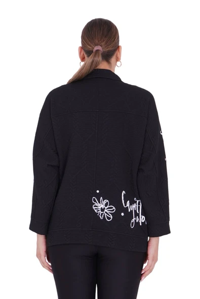 Kadın Büyük Beden Siyah Üç İplik Kalın Kışlık Ceket - 3