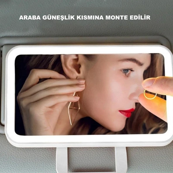 HyMark Araç İçi Dokunmatik Led Işıklı 3 Modlu Makyaj Aynası Kısılabilir Şarjlı Pilli Klipsli Güneşlik Aynası - 4