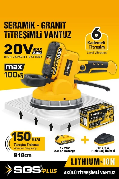 Sgs5415 20 Volt 2 Amper Akülü Titreşimli Vantuz Seramik Granit Mermer Kiremit Döşeme Makinesi - Resim 2