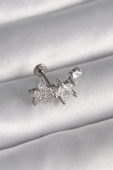 pilelistore 316L Çelik Gümüş Renk Zirkon Taşlı Yıldız Model Tragus Piercing - TJ-PR1339 ürün görseli 1