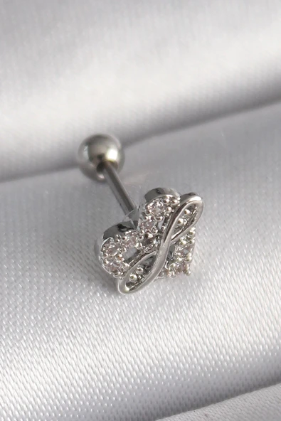 pilelistore 316L Çelik Gümüş Renk Zirkon Taşlı Sonsuzluk Detay Tragus Piercing - TJ-PR1249