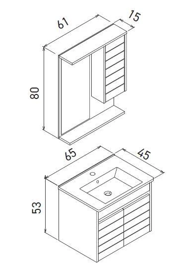 Orka Serra 65 cm Navaro/Beyaz Banyo Dolabı Alt Modül ve Lavabo - Resim 3