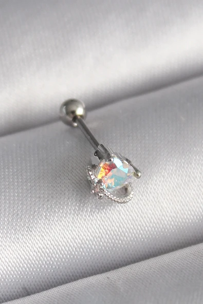 pilelistore 316L Çelik Gümüş Renk Zirkon Taşlı Kalp Tragus Piercing - TJ-PR1243 ürün görseli 1