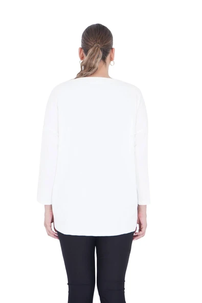 Kadın Büyük Beden Beyaz Asimetrik Bluz - Resim 3