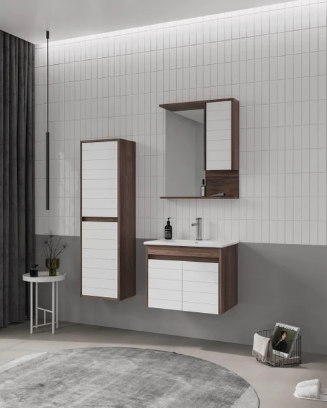 Orka Serra 65 cm Navaro/Beyaz Banyo Dolabı Takımı ve Boy Dolabı - Resim 2