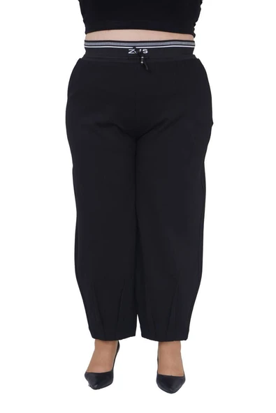 Büyük Beden Kadın Mom Fit Ekstra Battal Beli Lastikli Yüksek Bel Pantolon - 2