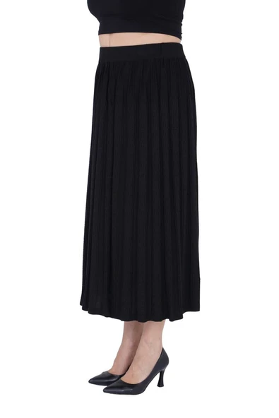 Kadın Büyük Beden Siyah Triko Uzun Etek - Resim 2