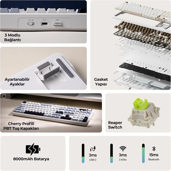 Aula F108 Pro Reaper Switch RGB Mavi Gaming Klavye - Resim 3