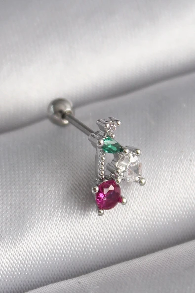 pilelistore 316L Çelik Gümüş Renk Zirkon Taşlı Tragus Piercing - TJ-PR1227