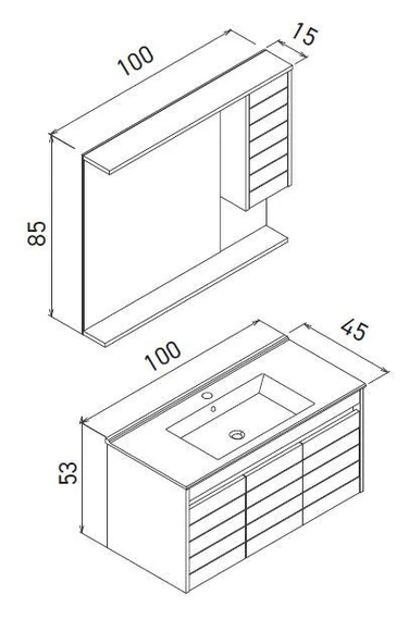 Orka Serra 100 cm Navaro/Beyaz Banyo Dolabı Takımı - Resim 3