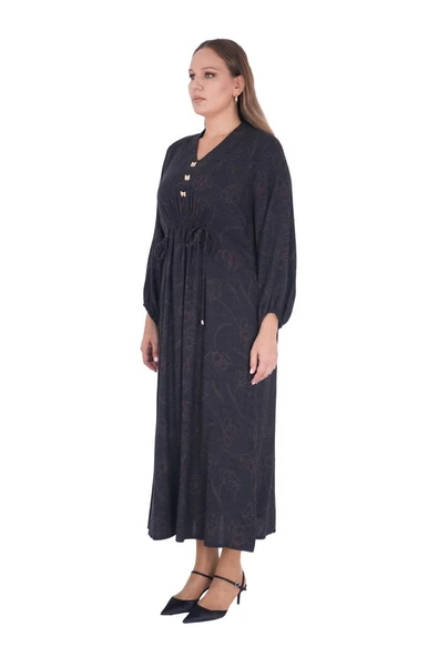 Kadın Büyük Beden Triko Battal Uzun Kollu Uzun Elbise - Resim 2