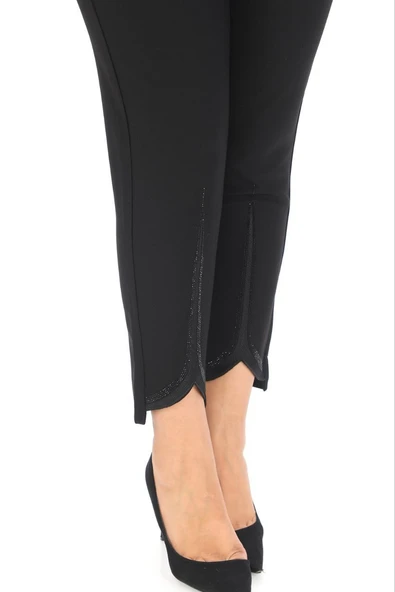 Büyük Beden Toparlayıcı Dar Paça Beli Lastikli Paça Taş Detaylı Kadın Pantolon - Resim 3