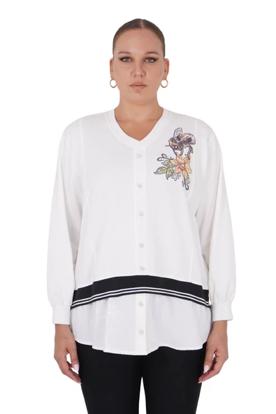 Kadın Büyük Beden Gömlek Görünümlü Bluz - 5