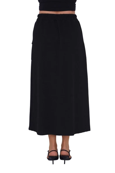 Kadın Büyük Beden Siyah Dokuma Cepli Şık Battal Etek - Resim 4