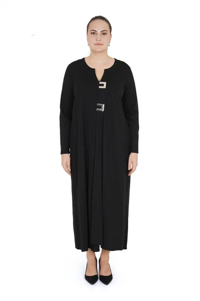 Kadın Büyük Beden Siyah Uzun Sade Salaş Elbise