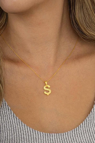 Gümüş Pazarım Altın Kaplama Ş Harfli Kadın 925 Ayar Gümüş Kolye - Resim 2