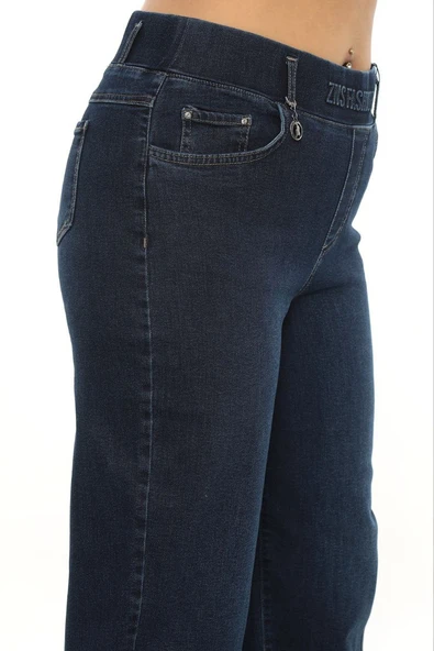 ZANESSI 53159 Büyük Beden Ekstra Battal Mom Fit Paça Taş Detaylı Yüksek Bel Lastikli Kadın Pantolon - Resim 6