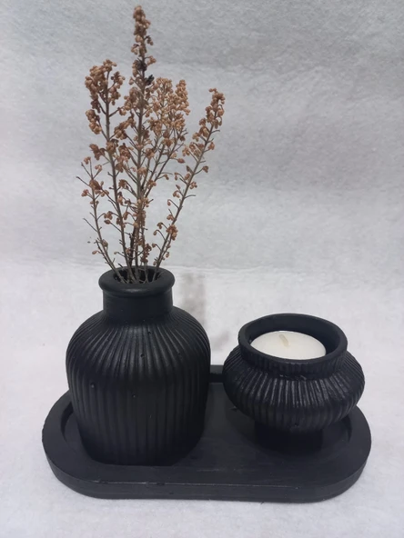 TABAKLI KÜP VAZOLU FİJİ MUMLUK SET ürün görseli 1