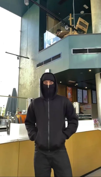 Samuray ZIP Fermuarlı Kapüşonlu SweatShirt- Siyah - Resim 3