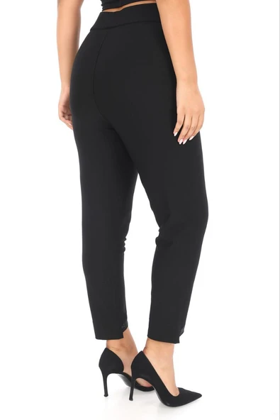 Büyük Beden Kadın Toparlayıcı Beli Lastikli Dar Paça Paçası Taşlı Pantolon - 3
