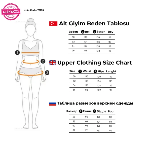 ZANESSI 73185 Büyük Beden Kadın Mom Fit Yüksek Bel Beli Lastikli Ekstra Battal Pantolon - Resim 5