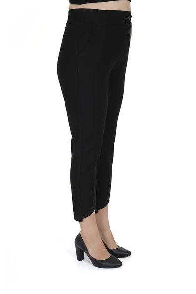 Büyük Beden Toparlayıcı Dar Paça Beli Lastikli Paça Taş Detaylı Kadın Pantolon - Resim 8
