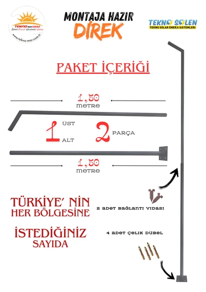 Aydınlatma Direği 100W Led Projektör 220v + 3m. Montaja Hazır Sokak Aydınlatma Lamba Direği - 3