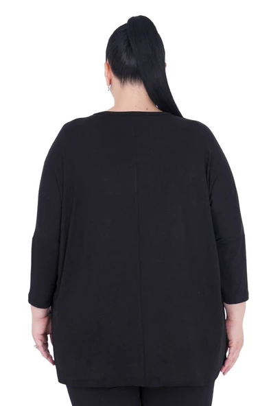 Kadın Büyük Beden Siyah Oversize Şık Uzun Kollu Bluz - 3