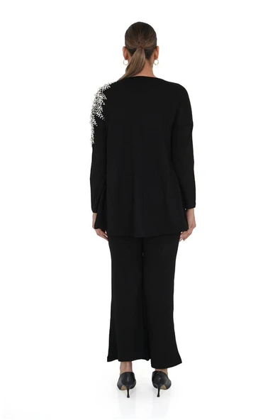 Kadın Büyük Beden Siyah İnci Detaylı Alt Üst İkili Takım - Resim 3