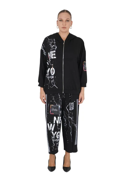 Kadın Büyük Beden Kapüşonlu Alt Üst İkili Takım ürün görseli