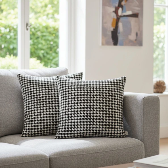 Soyoe Kırlent Kılıfı 2'li Kaz Ayağı Desenli  Dekoratif Yastık Kılıfı 45x45