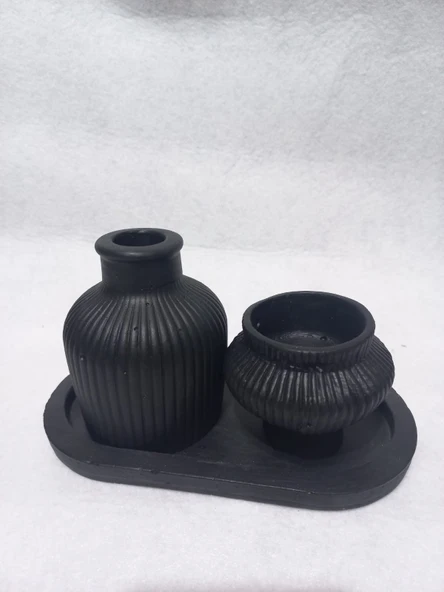 TABAKLI KÜP VAZOLU FİJİ MUMLUK SET - Resim 3