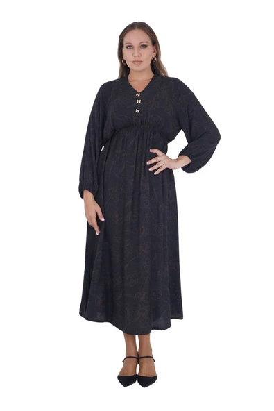 Kadın Büyük Beden Triko Battal Uzun Kollu Uzun Elbise - Resim 4