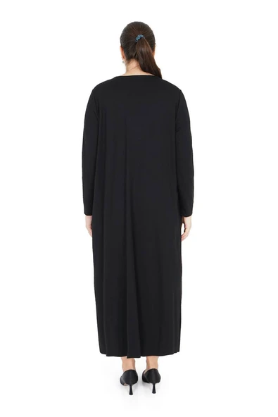 Kadın Büyük Beden Siyah Uzun Sade Salaş Elbise - 3