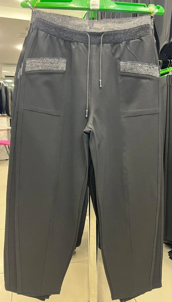 ZANESSI 72212 Büyük Beden Mom Fit Yüksek Bel Kışlık Lastikli Kadın Pantolon - Resim 4