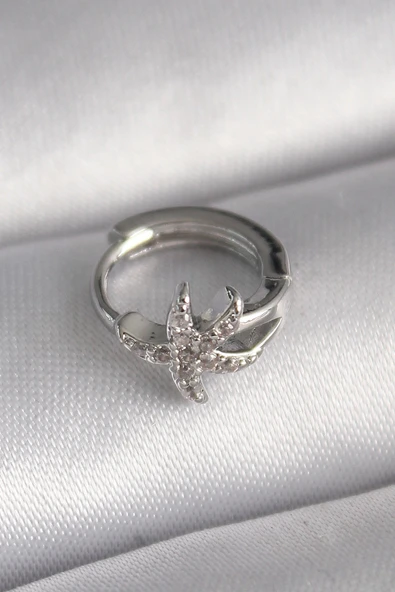 pilelistore 316L Çelik Gümüş Renk Zirkon Taşlı Deniz Yıldızı Model Tragus Piercing - TJ-PR1319