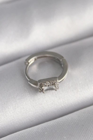 pilelistore 316L Çelik Gümüş Renk Kare Zirkon Taşlı Tragus Piercing - TJ-PR1309