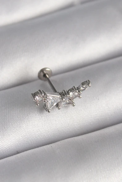 pilelistore 316L Çelik Gümüş Renk Zirkon Taşlı Tragus Piercing - TJ-PR1337 ürün görseli 1