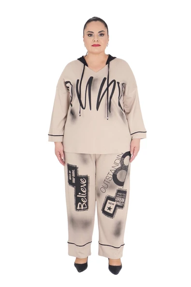 Kadın Büyük Beden Pamuk Alt Üst Uzun Kollu İkili Takım - Resim 7