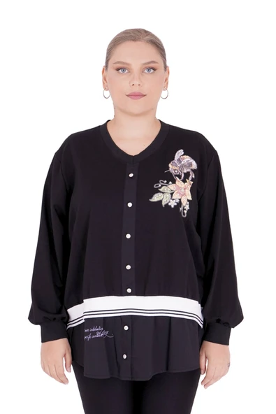 Kadın Büyük Beden Gömlek Görünümlü Bluz