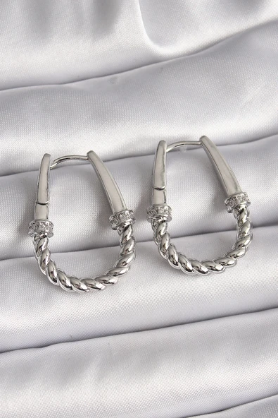 pilelistore 316L Çelik Gümüş Renk Zirkon Taş Detaylı Burma Halka Model Kadın Küpe - TJ-BKP9721 ürün görseli 1