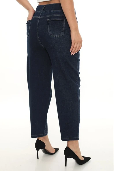 ZANESSI 53159 Büyük Beden Ekstra Battal Mom Fit Paça Taş Detaylı Yüksek Bel Lastikli Kadın Pantolon - Resim 7