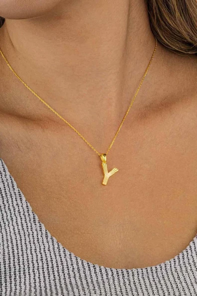 Gümüş Pazarım Altın Kaplama Y Harfli Kadın 925 Ayar Gümüş Kolye ürün görseli 1