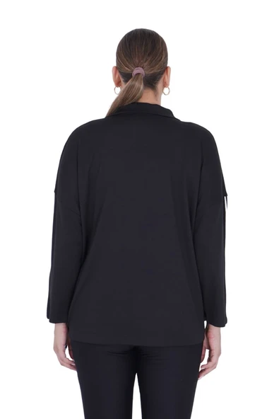 Kadın Büyük Beden Siyah Spor Bluz - Resim 3